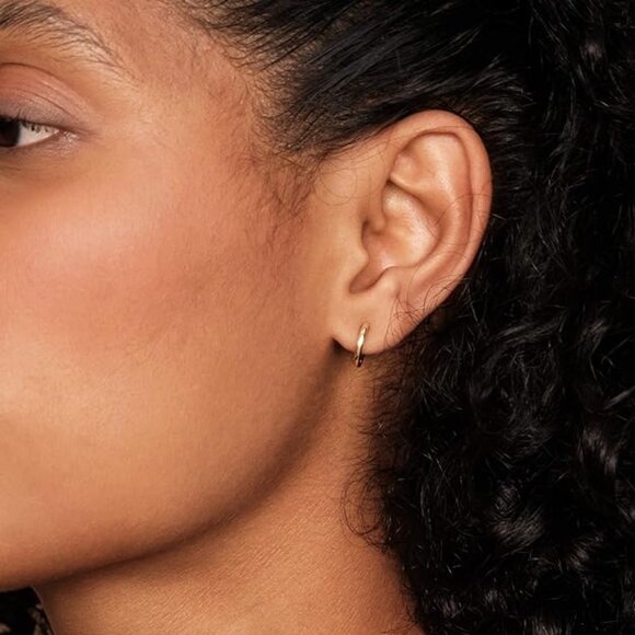 14K Gold Plated S925 Sterling Silver Cuff Hoop Earrings Huggie Stud - Picture 2 of 3